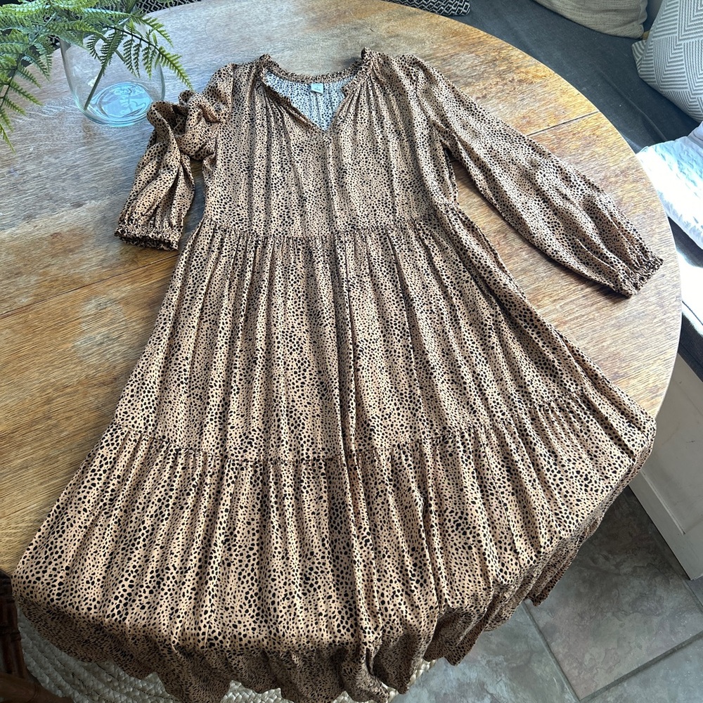 Leopard Piff Sleeve Tiered Dress - S